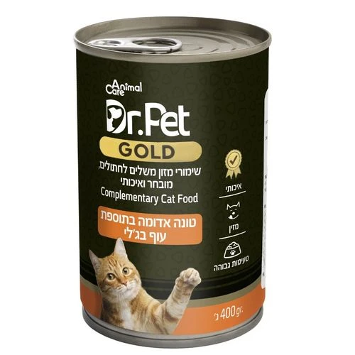 שימור משלים דוקטור פט טונה אדומה ועוף בג'לי לחתולים 400 גרם Dr.Pet